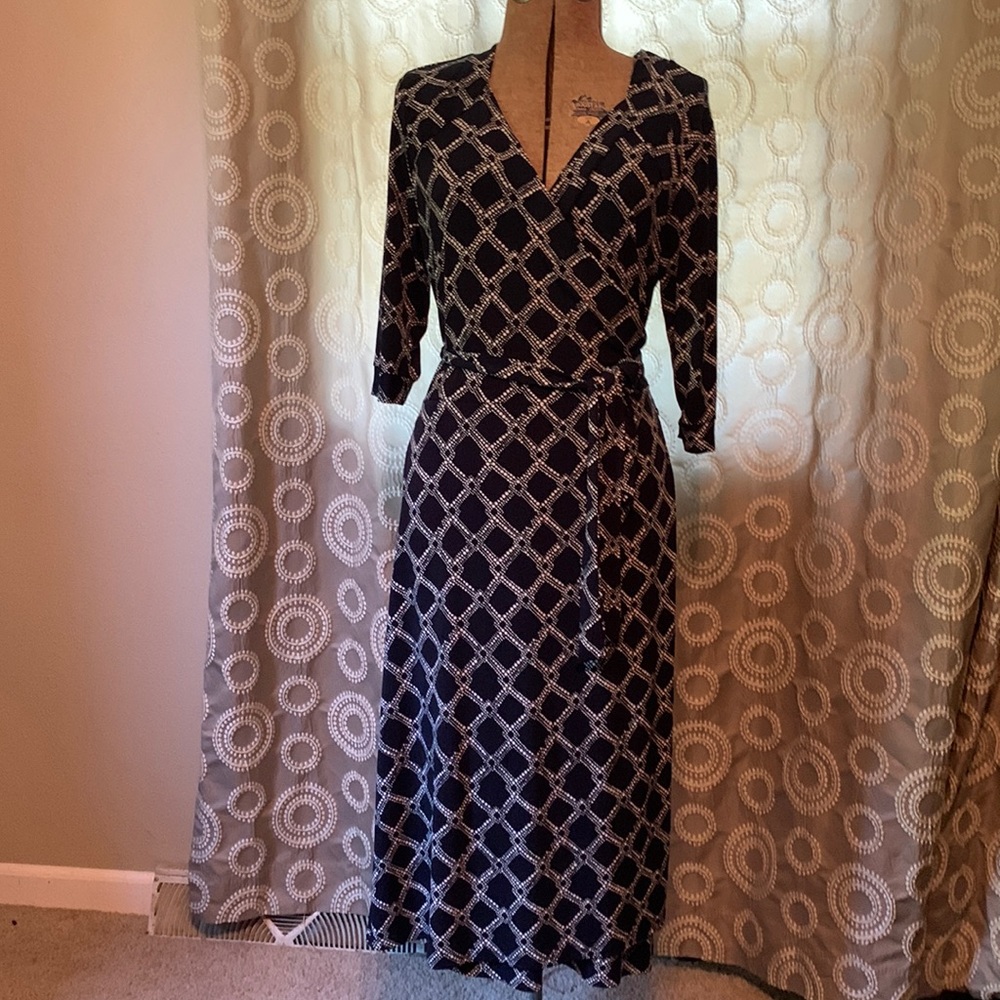 Merona Wrap Dress Navy Geo Mid Sleeve length Size XL
